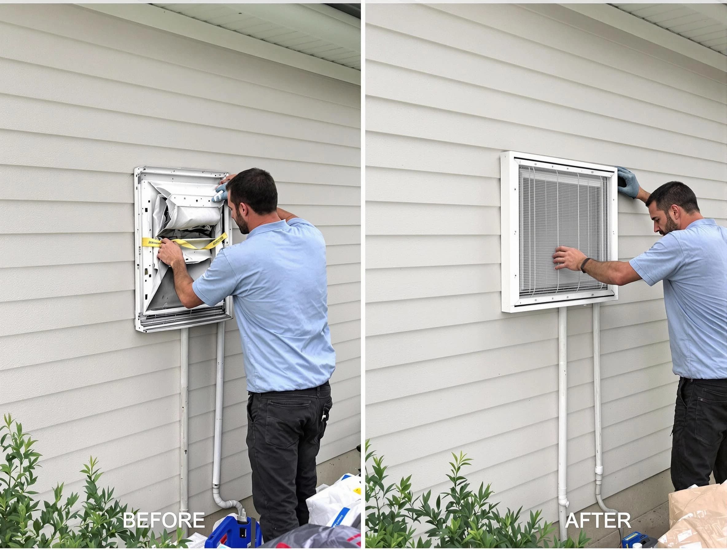 Union City Dryer Vent Cleaning technician installing high-quality dryer vent cover at a residential property in Union City