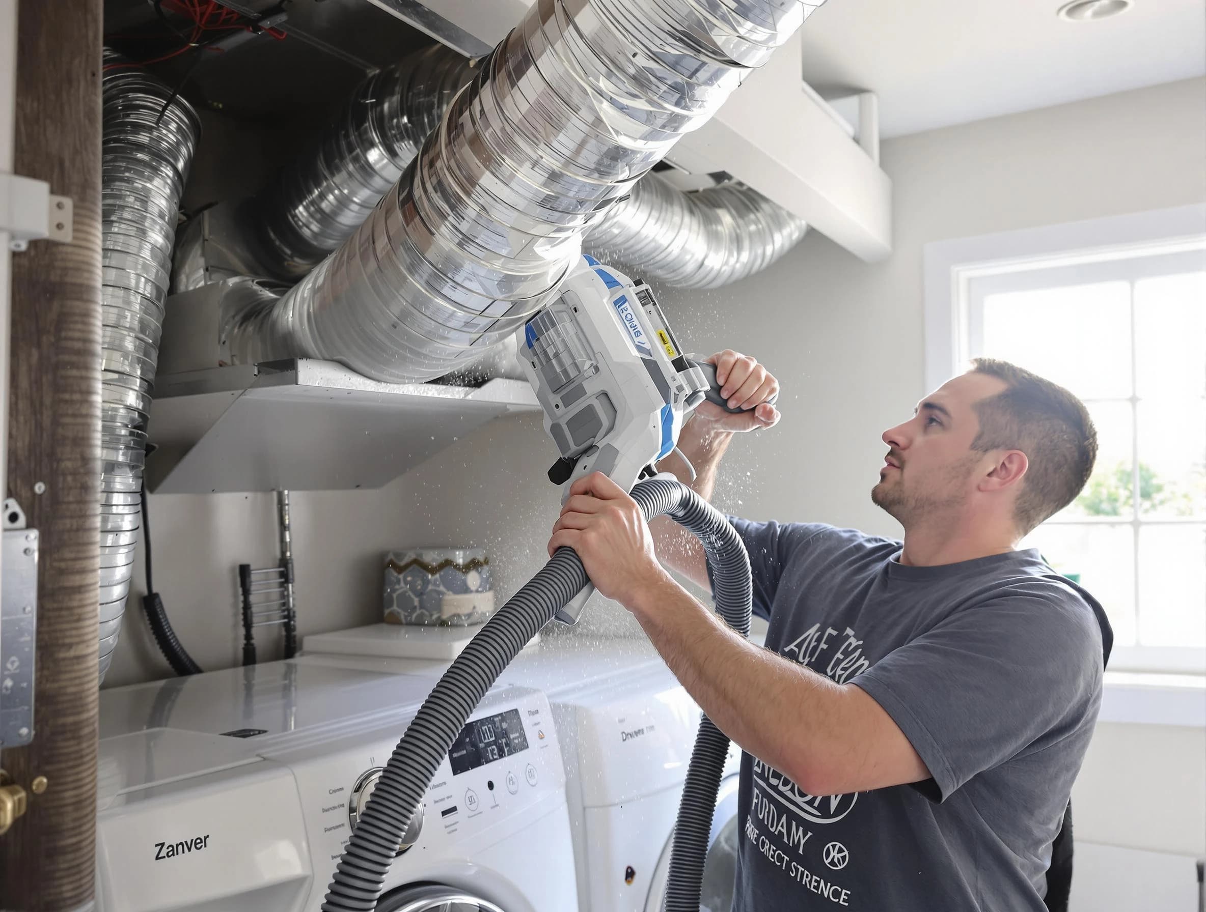 Union City Dryer Vent Cleaning specialist cleaning deep within a dryer vent duct system in Union City