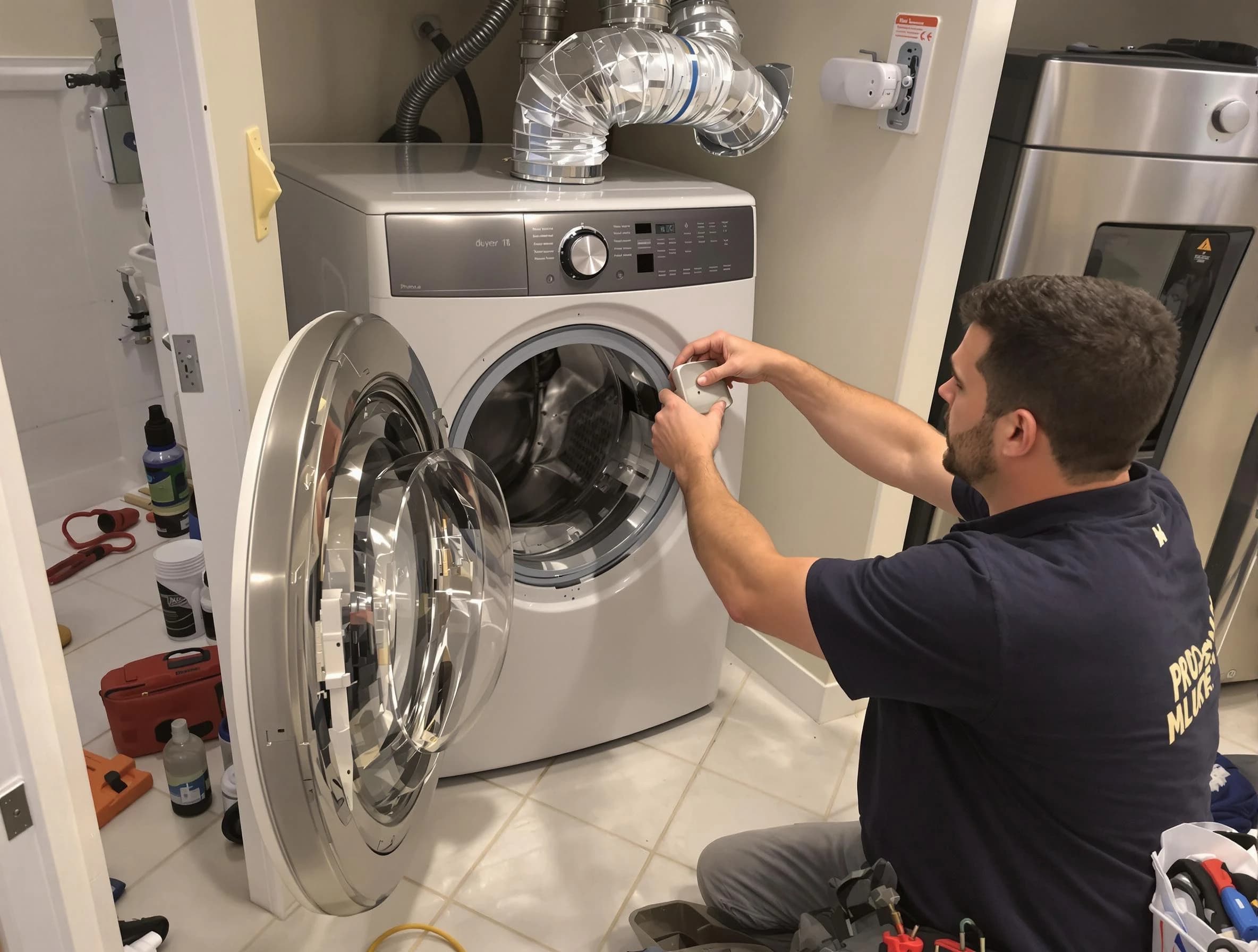 Union City Dryer Vent Cleaning technician performing precise dryer vent hose installation in Union City